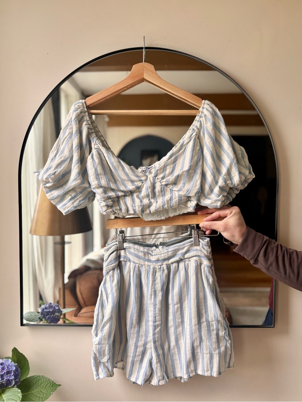 FASHION NOVA | blue & white striped cotton two piece set | size small - Picture 3 of 5